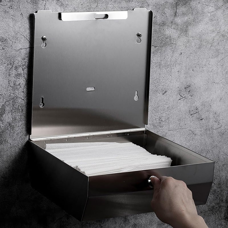TOBEFORT Comercial Paper Towel Dispenser Wall Mount, Stainless Steel Hand Towel Dispenser with Lock, Trifold/C Fold Paper Towel Holder for Bathroom Kitchen Office Public Places, Large Capacity Tissue Holder - Image 2